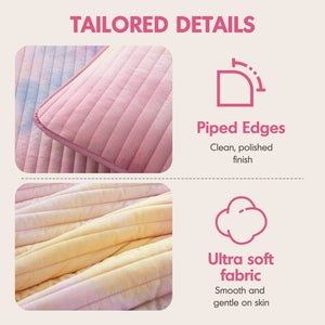 English Elm 4 Piece Bohemian Watercolor Quilt Set Brushed Microfiber Faux Fur Pillow Full Queen Pink B035P529045
