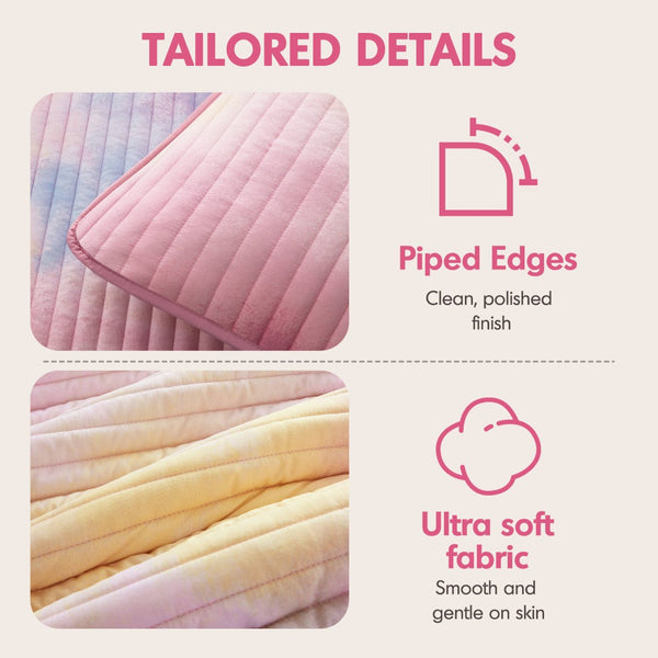 English Elm 4 Piece Bohemian Watercolor Quilt Set Brushed Microfiber Faux Fur Pillow Full Queen Pink B035P529045
