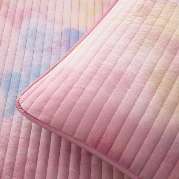 English Elm 4 Piece Bohemian Watercolor Quilt Set Brushed Microfiber Faux Fur Pillow Full Queen Pink B035P529045