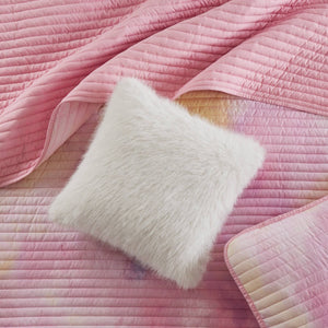 English Elm 4 Piece Bohemian Watercolor Quilt Set Brushed Microfiber Faux Fur Pillow Full Queen Pink B035P529045