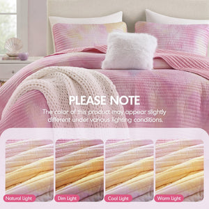 English Elm 4 Piece Bohemian Watercolor Quilt Set Brushed Microfiber Faux Fur Pillow Full Queen Pink B035P529045