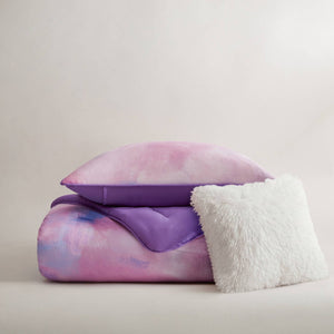 English Elm 3 Piece Twin Watercolor Tie Dye Microfiber Comforter Set with Faux Fur Accent Pillow Purple B035P529046
