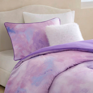 English Elm 3 Piece Twin Watercolor Tie Dye Microfiber Comforter Set with Faux Fur Accent Pillow Purple B035P529046