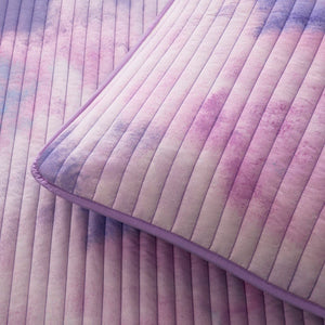 English Elm 4 Piece Bohemian Watercolor Quilt Set Brushed Microfiber Faux Fur Pillow Full Queen Purple B035P529050