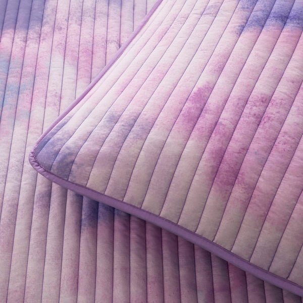English Elm 4 Piece Bohemian Watercolor Quilt Set Brushed Microfiber Faux Fur Pillow Full Queen Purple B035P529050