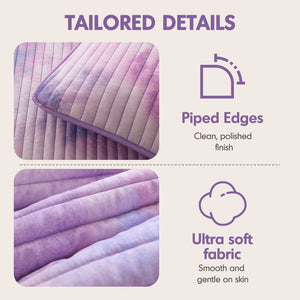 English Elm 4 Piece Bohemian Watercolor Quilt Set Brushed Microfiber Faux Fur Pillow Full Queen Purple B035P529050