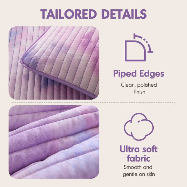 English Elm 4 Piece Bohemian Watercolor Quilt Set Brushed Microfiber Faux Fur Pillow Full Queen Purple B035P529050