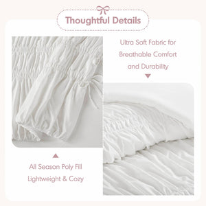 English Elm 4 Piece Ruched Microfiber Comforter Set French Country Shabby Chic Bow Tie Bedding White B035P529051