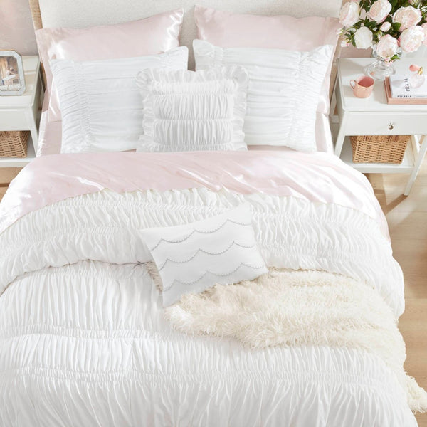 English Elm 5 Piece Shabby Chic Ruched Microfiber Comforter Set French Country Bedroom Softness White B035P529052