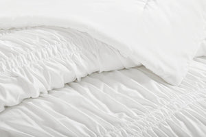 English Elm 5 Piece Shabby Chic Ruched Microfiber Comforter Set French Country Bedroom Softness White B035P529052