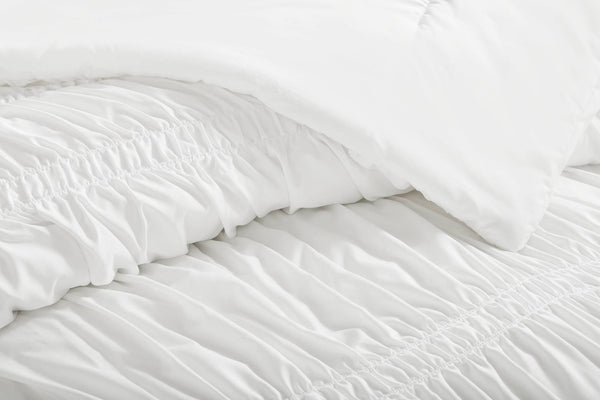 English Elm 5 Piece Shabby Chic Ruched Microfiber Comforter Set French Country Bedroom Softness White B035P529052
