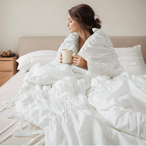 English Elm 5 Piece Shabby Chic Ruched Microfiber Comforter Set French Country Bedroom Softness White B035P529052