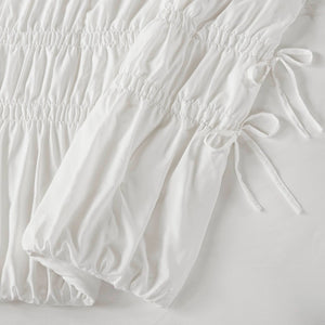 English Elm 5 Piece Shabby Chic Ruched Microfiber Comforter Set French Country Bedroom Softness White B035P529052