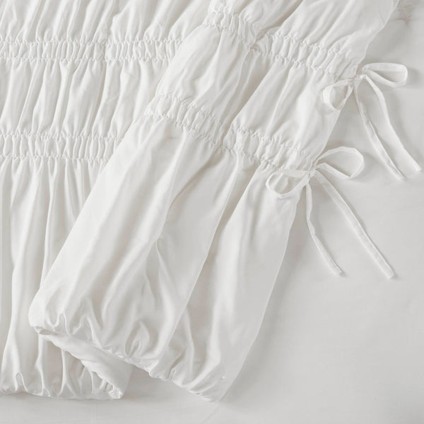 English Elm 5 Piece Shabby Chic Ruched Microfiber Comforter Set French Country Bedroom Softness White B035P529052