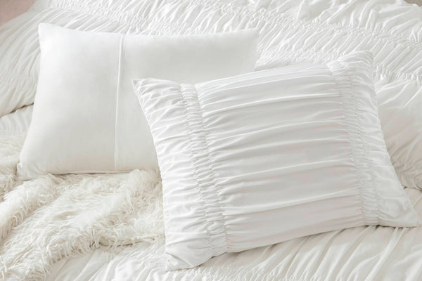English Elm 5 Piece Shabby Chic Ruched Microfiber Comforter Set French Country Bedroom Softness White B035P529052