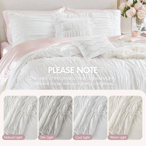 English Elm 5 Piece Shabby Chic Ruched Microfiber Comforter Set French Country Bedroom Softness White B035P529052