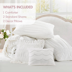 English Elm 5 Piece Shabby Chic Ruched Microfiber Comforter Set French Country Bedroom Softness White B035P529052
