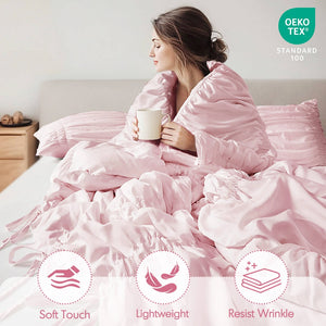 English Elm 4 Piece Ruched Microfiber Comforter Set French Country Shabby Chic Bow Tie Bedding Pink B035P529053