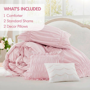 English Elm 5 Piece Shabby Chic Ruched Microfiber Comforter Set French Country Bedroom Softness Pink B035P529054