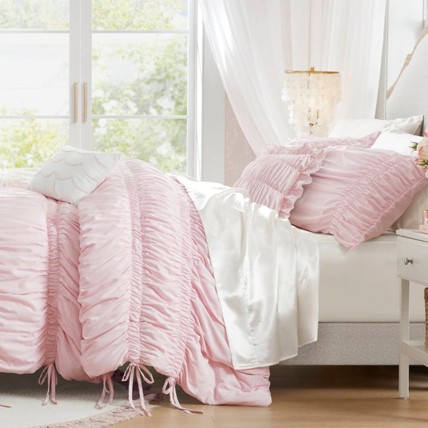 English Elm 5 Piece Shabby Chic Ruched Microfiber Comforter Set French Country Bedroom Softness Pink B035P529054