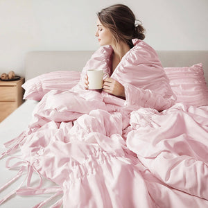 English Elm 5 Piece Shabby Chic Ruched Microfiber Comforter Set French Country Bedroom Softness Pink B035P529054