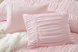 English Elm 5 Piece Shabby Chic Ruched Microfiber Comforter Set French Country Bedroom Softness Pink B035P529054