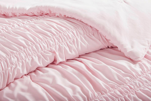 English Elm 5 Piece Shabby Chic Ruched Microfiber Comforter Set French Country Bedroom Softness Pink B035P529054