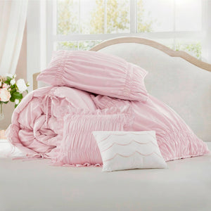 English Elm 5 Piece Shabby Chic Ruched Microfiber Comforter Set French Country Bedroom Softness Pink B035P529054
