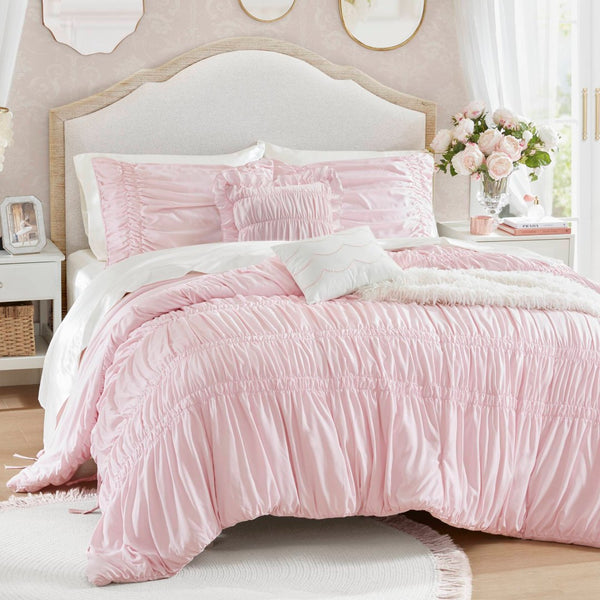 English Elm 5 Piece Shabby Chic Ruched Microfiber Comforter Set French Country Bedroom Softness Pink B035P529054