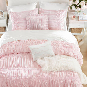 English Elm 5 Piece Shabby Chic Ruched Microfiber Comforter Set French Country Bedroom Softness Pink B035P529054