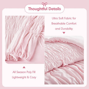 English Elm 5 Piece Shabby Chic Ruched Microfiber Comforter Set French Country Bedroom Softness Pink B035P529054