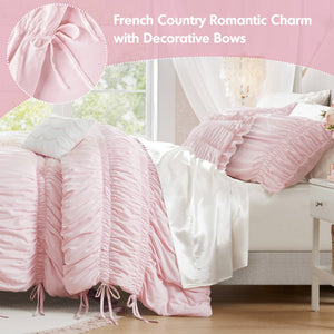 English Elm 5 Piece Shabby Chic Ruched Microfiber Comforter Set French Country Bedroom Softness Pink B035P529054