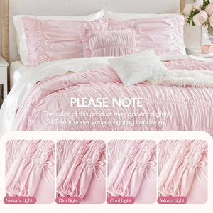 English Elm 5 Piece Shabby Chic Ruched Microfiber Comforter Set French Country Bedroom Softness Pink B035P529054
