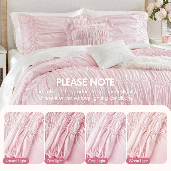English Elm 5 Piece Shabby Chic Ruched Microfiber Comforter Set French Country Bedroom Softness Pink B035P529054