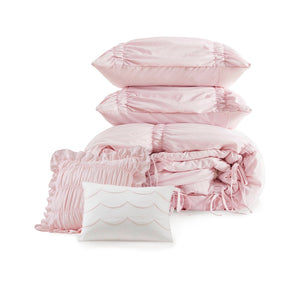 English Elm 5 Piece Shabby Chic Ruched Microfiber Comforter Set French Country Bedroom Softness Pink B035P529054