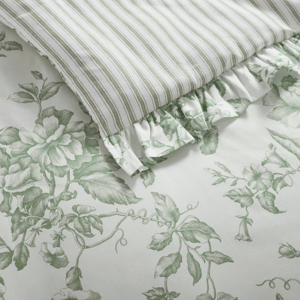 English Elm 5 Piece Reversible Sage Floral Microfiber Comforter Set with Ruffle Trim Pillows B035P529060