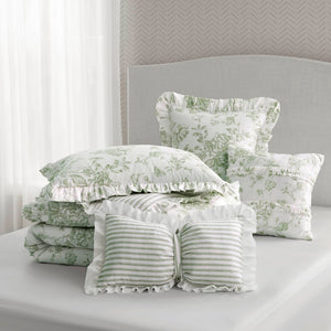 English Elm 5 Piece Reversible Sage Floral Microfiber Comforter Set with Ruffle Trim Pillows B035P529060