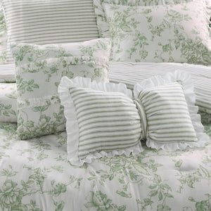 English Elm 5 Piece Reversible Sage Floral Microfiber Comforter Set with Ruffle Trim Pillows B035P529060