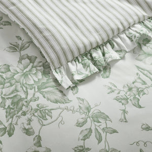 English Elm 5 Piece King Comforter Set Sage Floral Reversible Microfiber Shabby Chic Bedding B035P529061