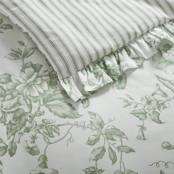 English Elm 5 Piece King Comforter Set Sage Floral Reversible Microfiber Shabby Chic Bedding B035P529061