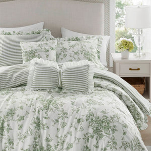 English Elm 5 Piece King Comforter Set Sage Floral Reversible Microfiber Shabby Chic Bedding B035P529061