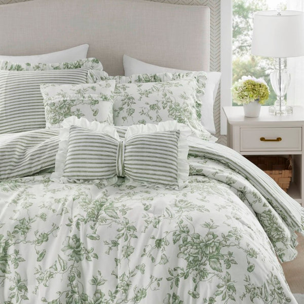 English Elm 5 Piece King Comforter Set Sage Floral Reversible Microfiber Shabby Chic Bedding B035P529061
