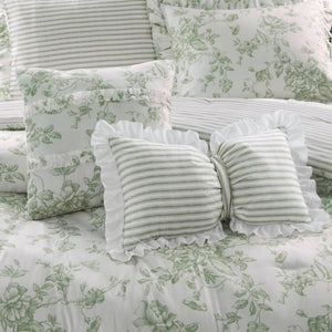 English Elm 5 Piece King Comforter Set Sage Floral Reversible Microfiber Shabby Chic Bedding B035P529061