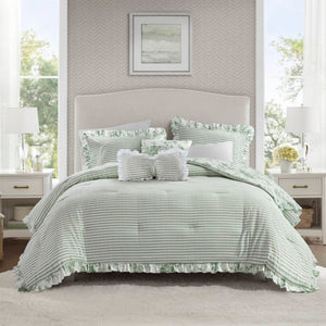 English Elm 5 Piece King Comforter Set Sage Floral Reversible Microfiber Shabby Chic Bedding B035P529061