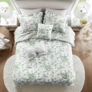 English Elm 5 Piece King Comforter Set Sage Floral Reversible Microfiber Shabby Chic Bedding B035P529061