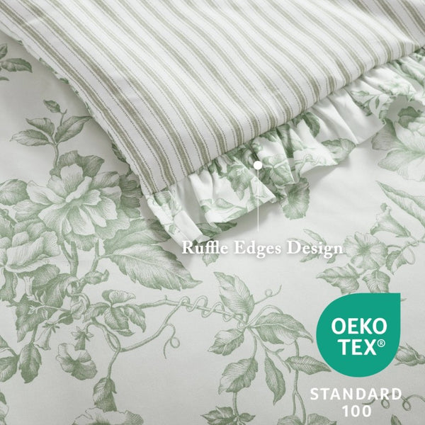 English Elm 5 Piece King Comforter Set Sage Floral Reversible Microfiber Shabby Chic Bedding B035P529061