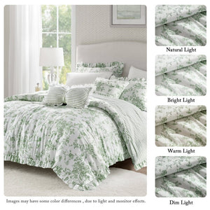 English Elm 5 Piece King Comforter Set Sage Floral Reversible Microfiber Shabby Chic Bedding B035P529061