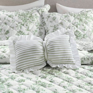 English Elm 4 Piece King Quilt Set Vintage Floral Scalloped Edge Microfiber Bedroom Bedding Green B035P529064