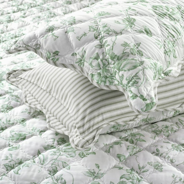 English Elm 4 Piece King Quilt Set Vintage Floral Scalloped Edge Microfiber Bedroom Bedding Green B035P529064