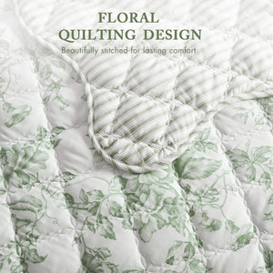 English Elm 4 Piece King Quilt Set Vintage Floral Scalloped Edge Microfiber Bedroom Bedding Green B035P529064